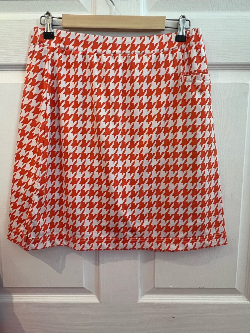Women's Orange and White Houndstooth A-Line Skirt - Clean, Classic Style sz lg